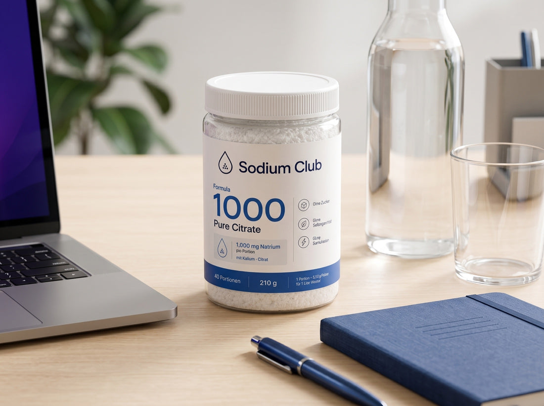 Wasser und Sodium Club am Schreibtisch