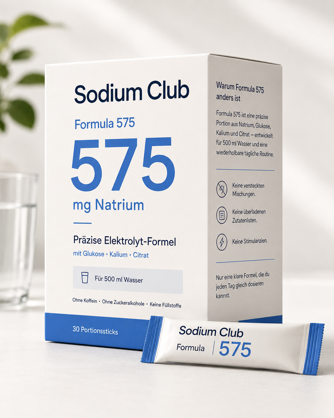 Formula 575 Packung und Portionsstick mit 575 mg Natrium